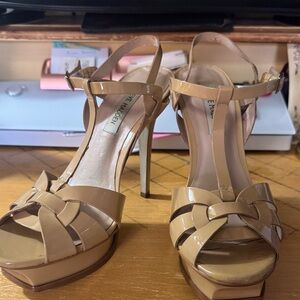 Steve Madden Beige Patent T-Strap Platform Heels